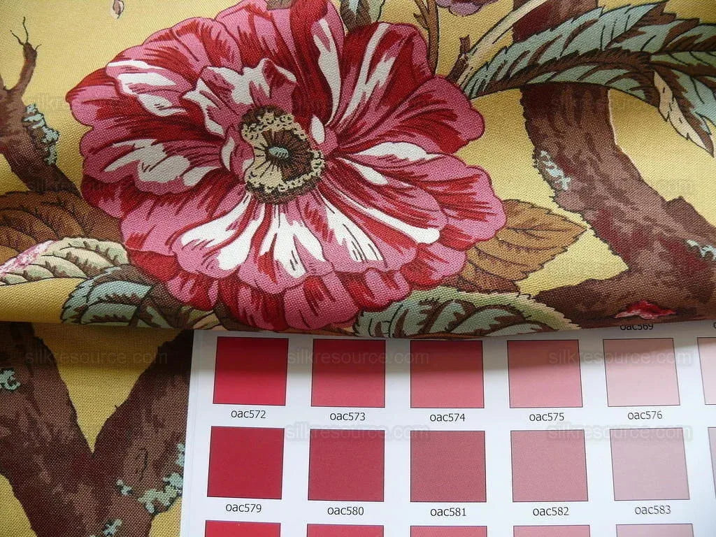 Nobilis "atala" Hand Print Yellow,red Peony  2.4 Yd Piece