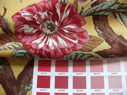 Nobilis "atala" Hand Print Yellow,red Peony  2.4 Yd Piece