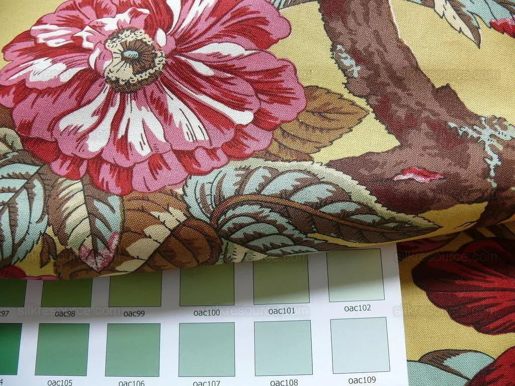 Nobilis "atala" Hand Print Yellow,red Peony  2.4 Yd Piece