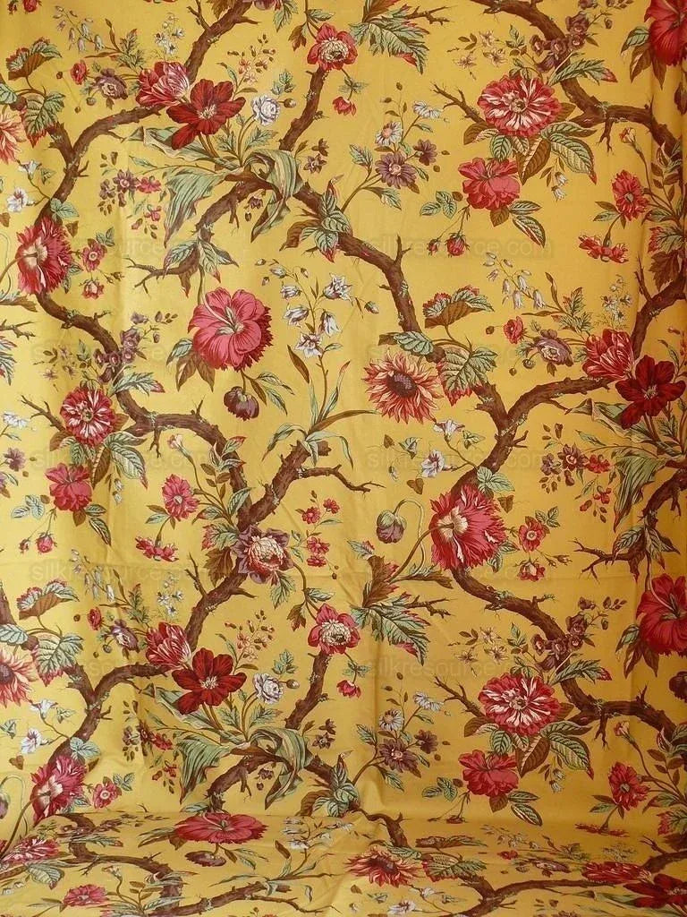 Nobilis "atala" Hand Print Yellow,red Peony  2.4 Yd Piece