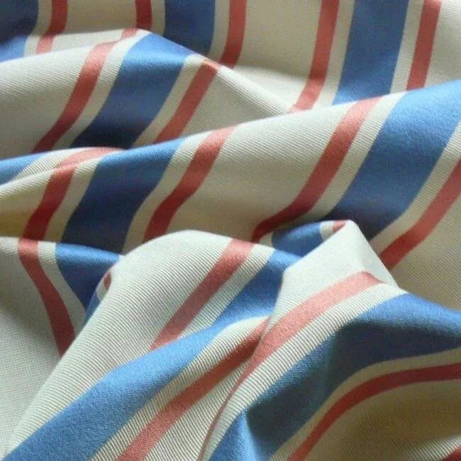 LEE JOFA "FERRARA QUARRY" STRIPE BLUE/ROSE ON WHITE BTY