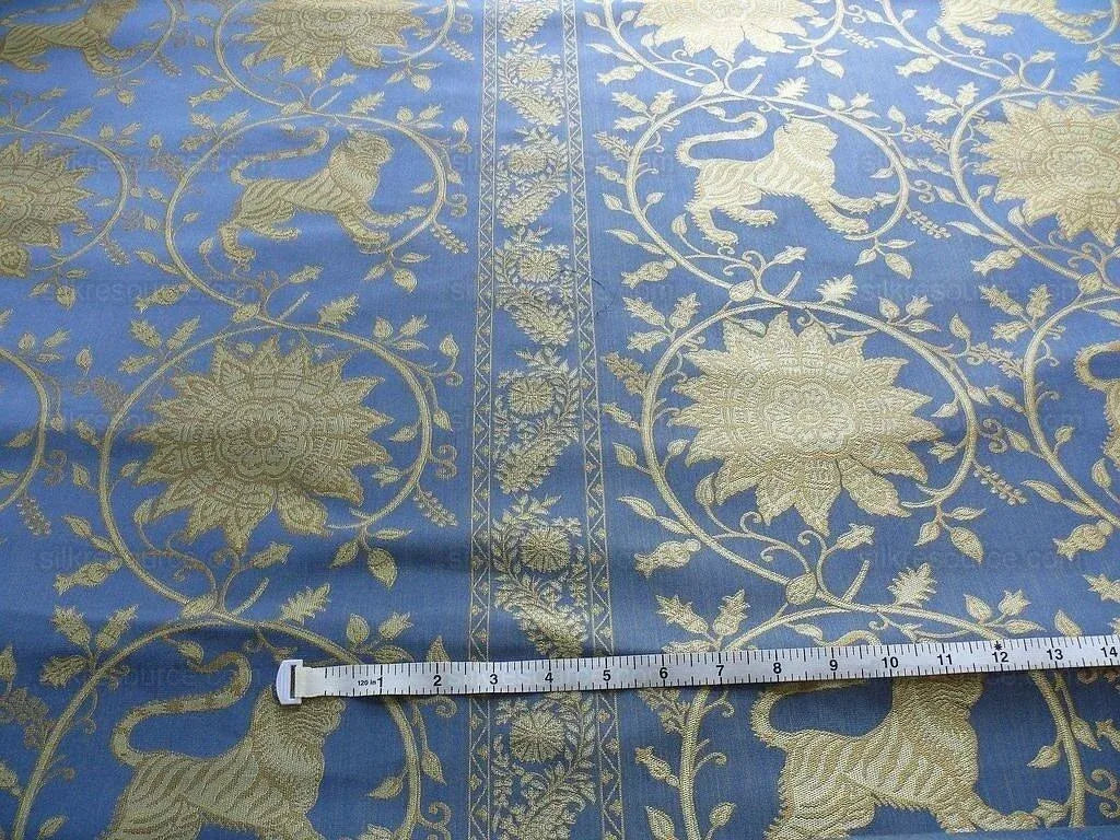 Bty Lee Jofa Kalabagh Weave Tiger Sniff Rose Sapphire Blue Gold