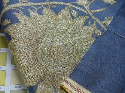 Bty Lee Jofa Kalabagh Weave Tiger Sniff Rose Sapphire Blue Gold