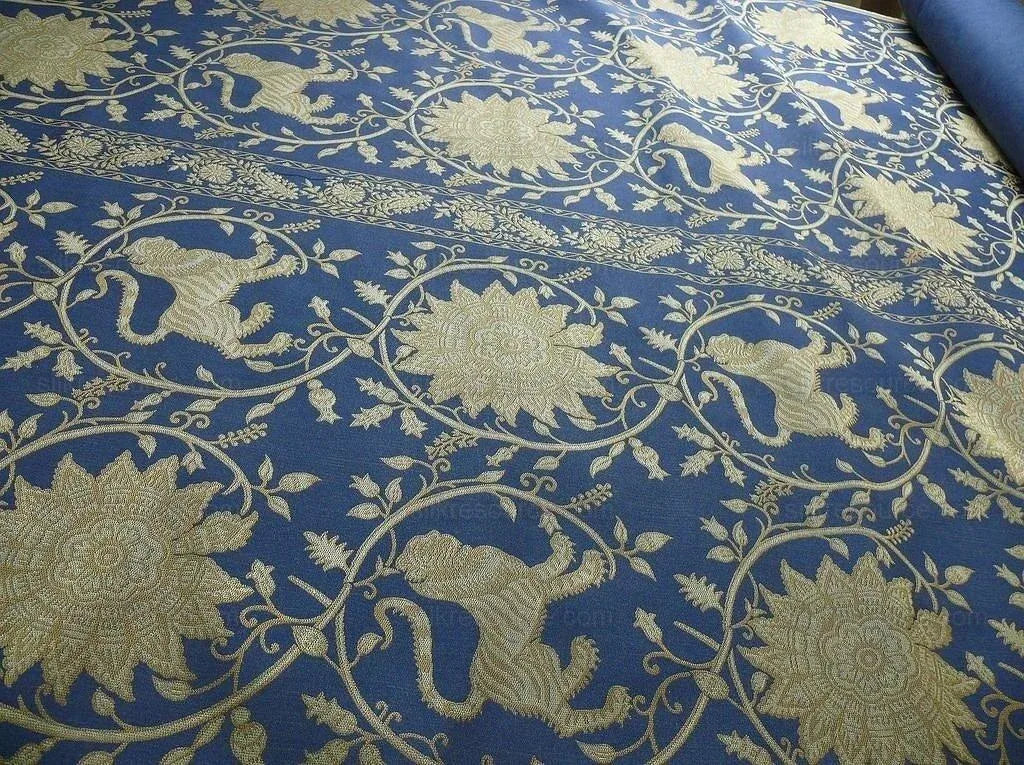 Bty Lee Jofa Kalabagh Weave Tiger Sniff Rose Sapphire Blue Gold