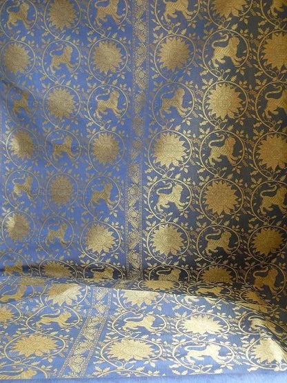 Bty Lee Jofa Kalabagh Weave Tiger Sniff Rose Sapphire Blue Gold