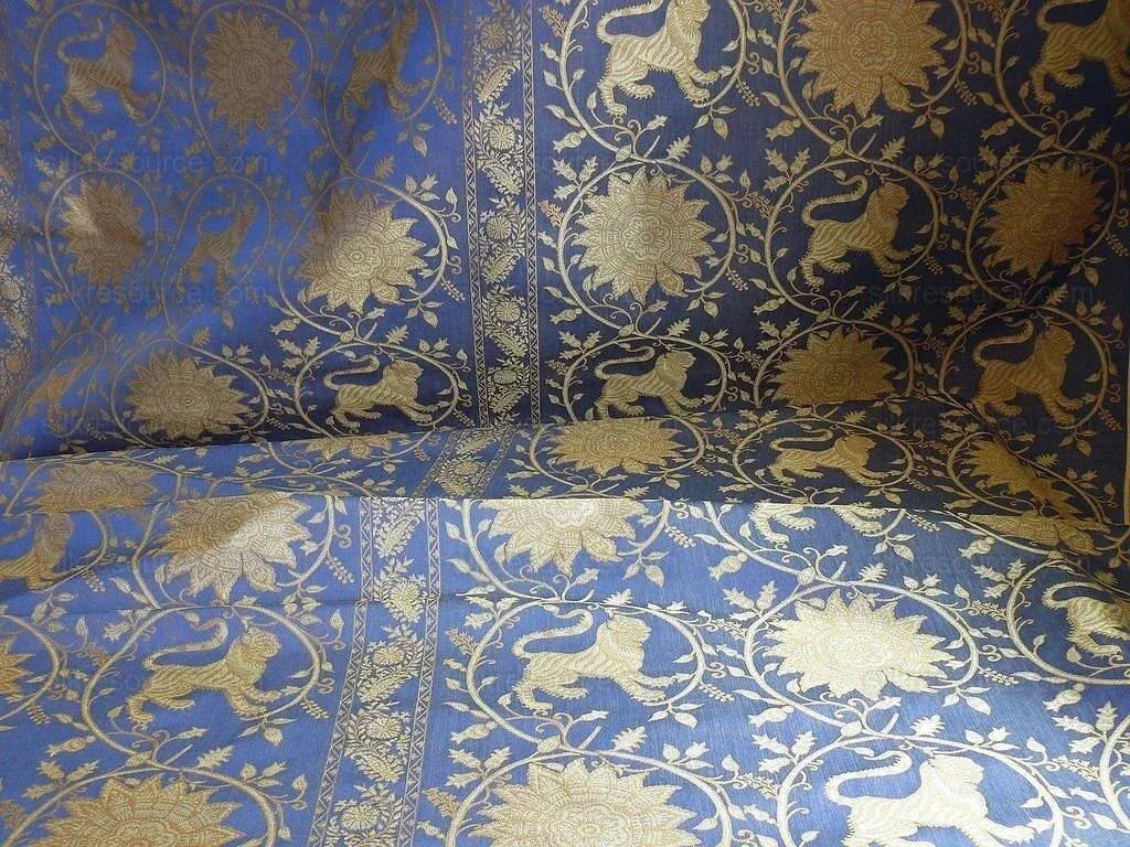 Bty Lee Jofa Kalabagh Weave Tiger Sniff Rose Sapphire Blue Gold