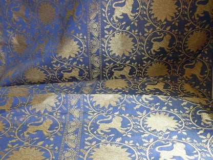 Bty Lee Jofa Kalabagh Weave Tiger Sniff Rose Sapphire Blue Gold