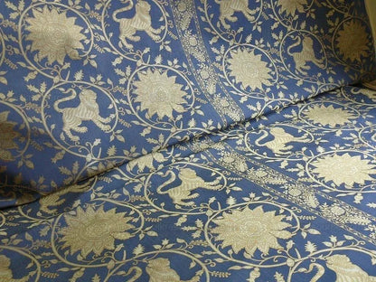 Bty Lee Jofa Kalabagh Weave Tiger Sniff Rose Sapphire Blue Gold