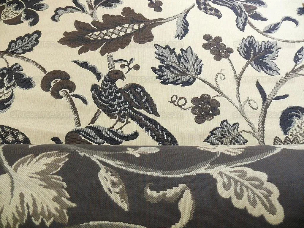 Lee Jofa Cavendish Jacobean Tapestry Bird Animal Charcoal Bty