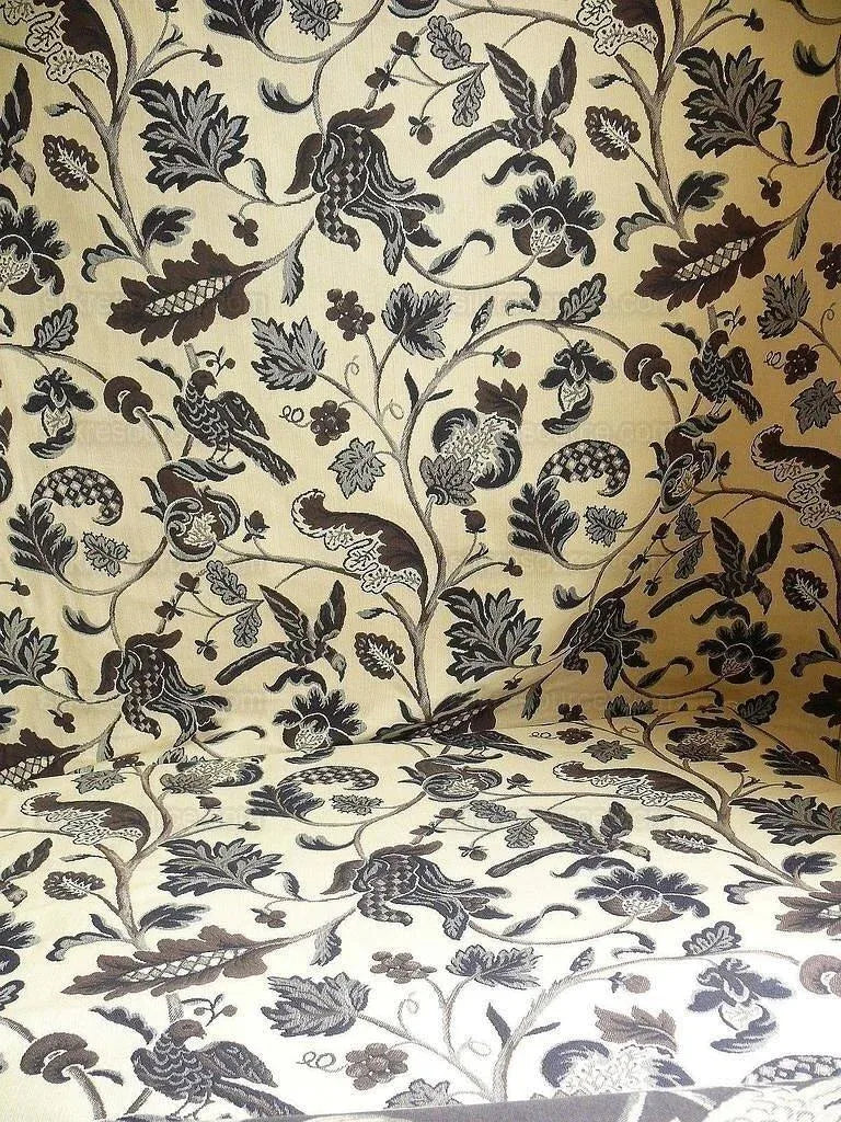 Lee Jofa Cavendish Jacobean Tapestry Bird Animal Charcoal Bty