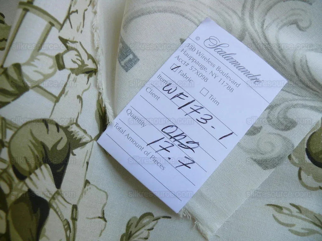 by yard Scalamandre Asian Garden Sage Green White Toile Chinoiserie Pavillion Landscape Figure Music Bty MSRP USD 170