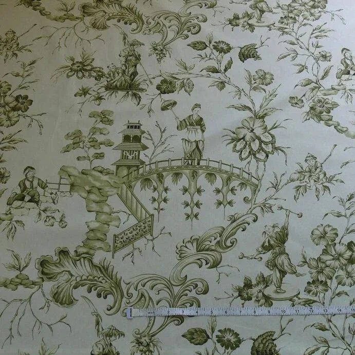 SCALAMANDRE ASIAN GARDEN SAGE GREEN WHITE TOILE BTY MSRP$170