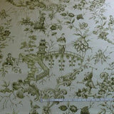 by yard Scalamandre Asian Garden Sage Green White Toile Chinoiserie Pavillion Landscape Figure Music Bty MSRP USD 170