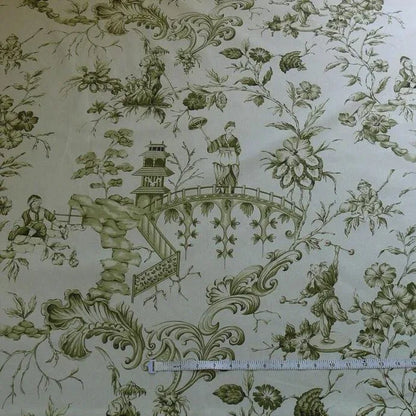 SCALAMANDRE ASIAN GARDEN SAGE GREEN WHITE TOILE BTY MSRP$170
