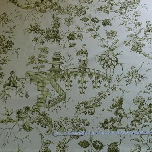 SCALAMANDRE ASIAN GARDEN SAGE GREEN WHITE TOILE BTY MSRP$170