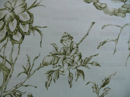 by yard Scalamandre Asian Garden Sage Green White Toile Chinoiserie Pavillion Landscape Figure Music Bty MSRP USD 170