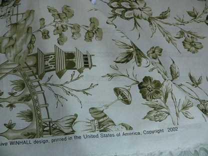 by yard Scalamandre Asian Garden Sage Green White Toile Chinoiserie Pavillion Landscape Figure Music Bty MSRP USD 170