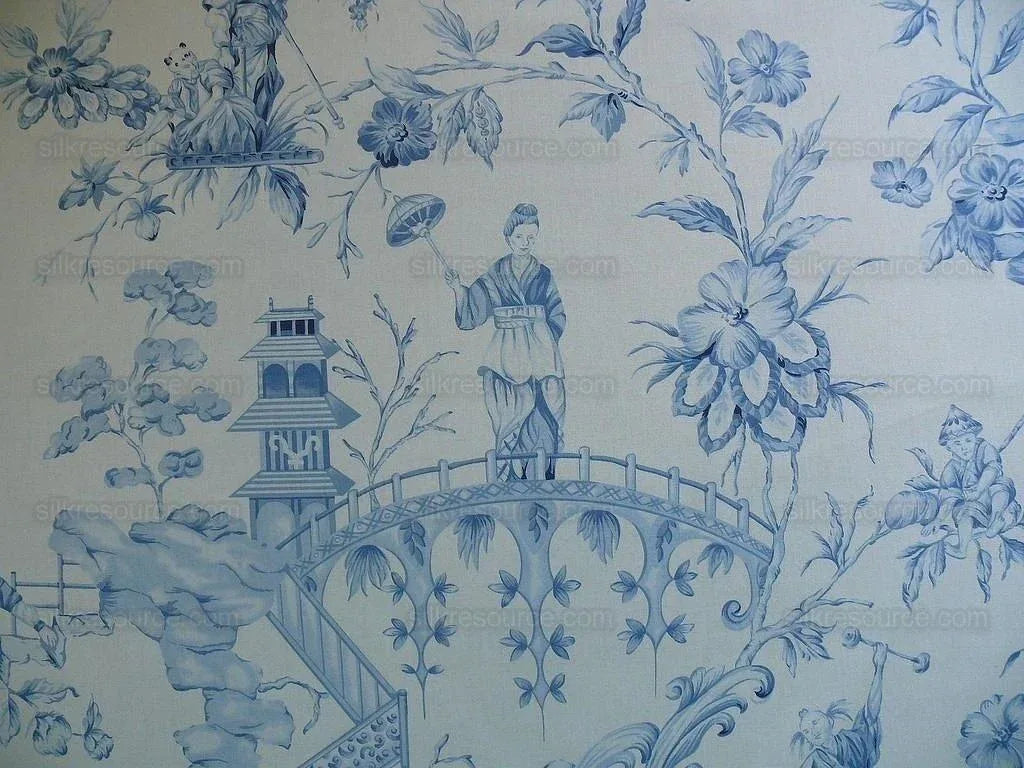 Scalamandre Asian Garden Soft Blue White Toile Bty