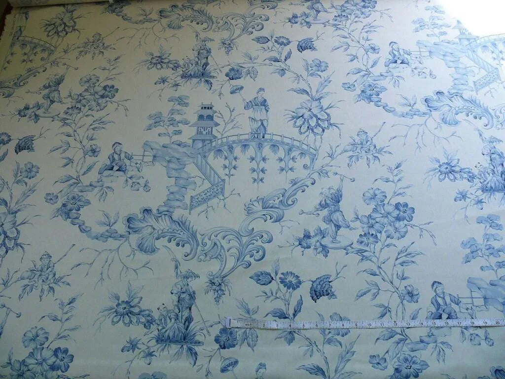 SCALAMANDRE ASIAN GARDEN SOFT BLUE WHITE TOILE BTY