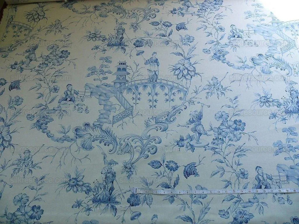 Scalamandre Asian Garden Soft Blue White Toile Chinoiserie Bty