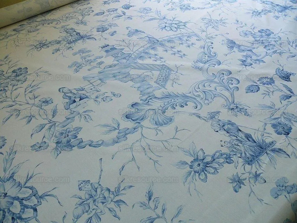 Scalamandre Asian Garden Soft Blue White Toile Chinoiserie Bty