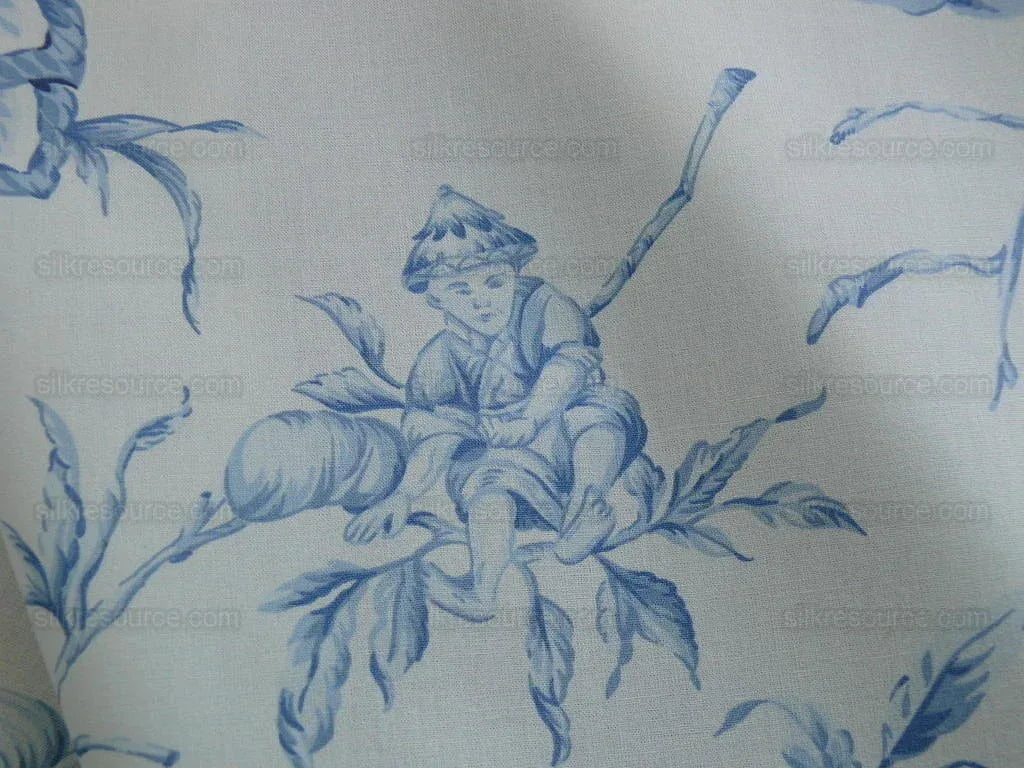Scalamandre Asian Garden Soft Blue White Toile Bty