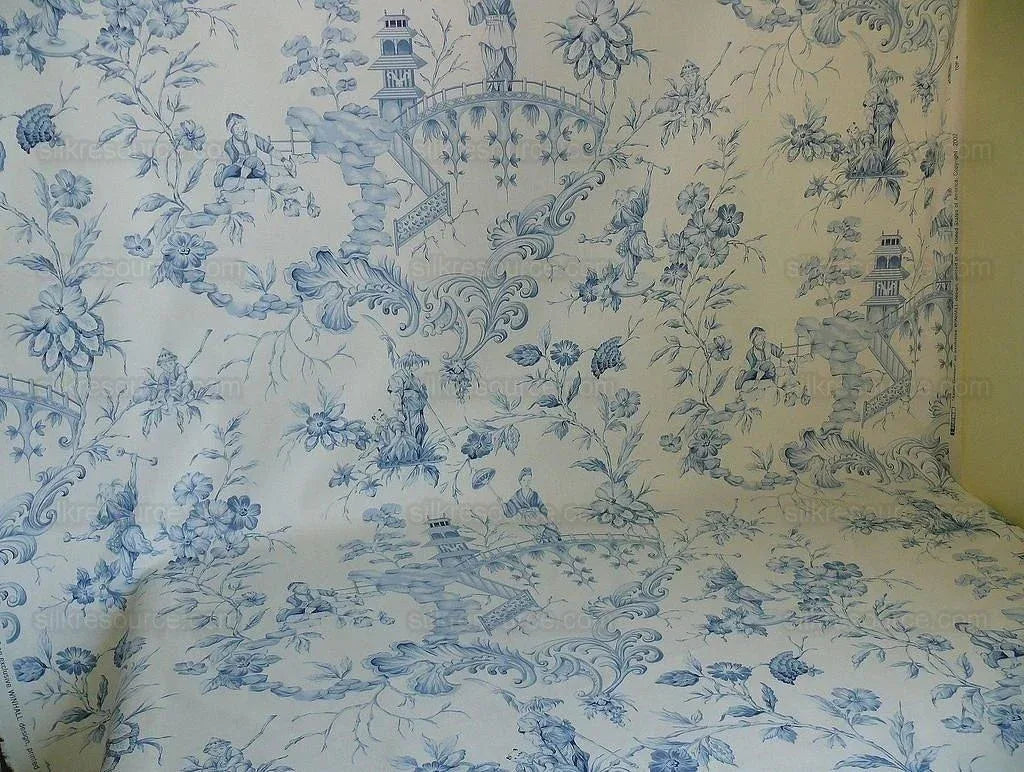Scalamandre Asian Garden Soft Blue White Toile Bty