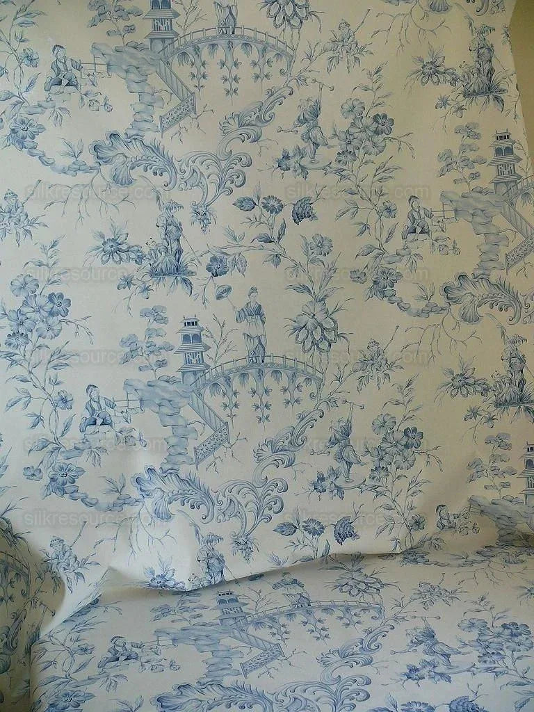 Scalamandre Asian Garden Soft Blue White Toile Bty