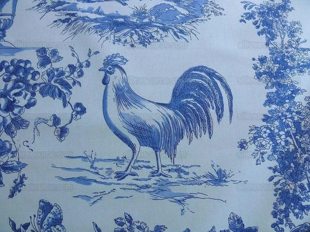 Kravet Pierre Deux "alverra" Toile Print Rooster Blue  Bty