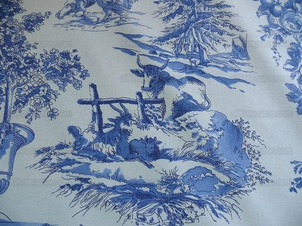 Kravet Pierre Deux "alverra" Toile Print Rooster Blue  Bty