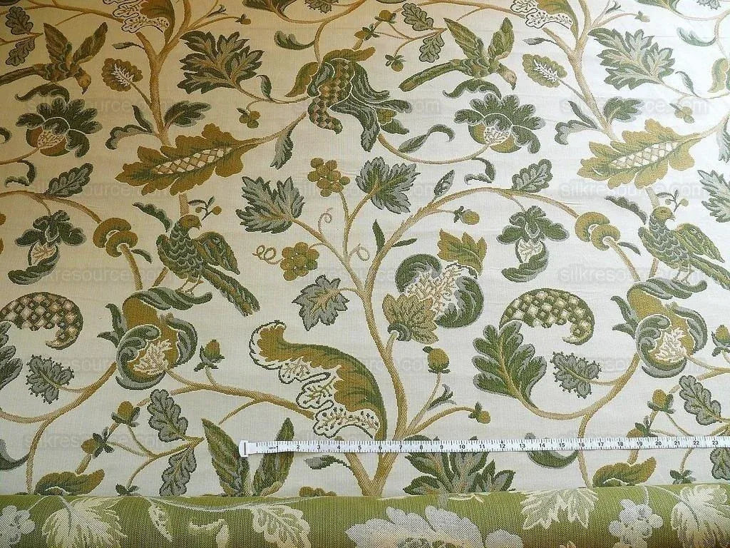 BY Yard Lee Jofa Cavendish Jacob 100% Cotton Woven Tapestry Green Bird Flowers Historical Design English Country