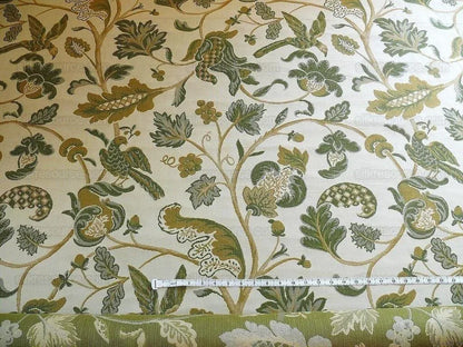 BY Yard Lee Jofa Cavendish Jacob 100% Cotton Woven Tapestry Green Bird Flowers Historical Design English Country
