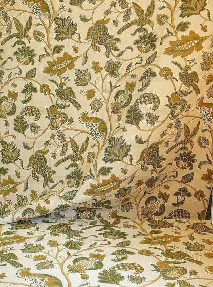 BY Yard Lee Jofa Cavendish Jacob 100% Cotton Woven Tapestry Green Bird Flowers Historical Design English Country