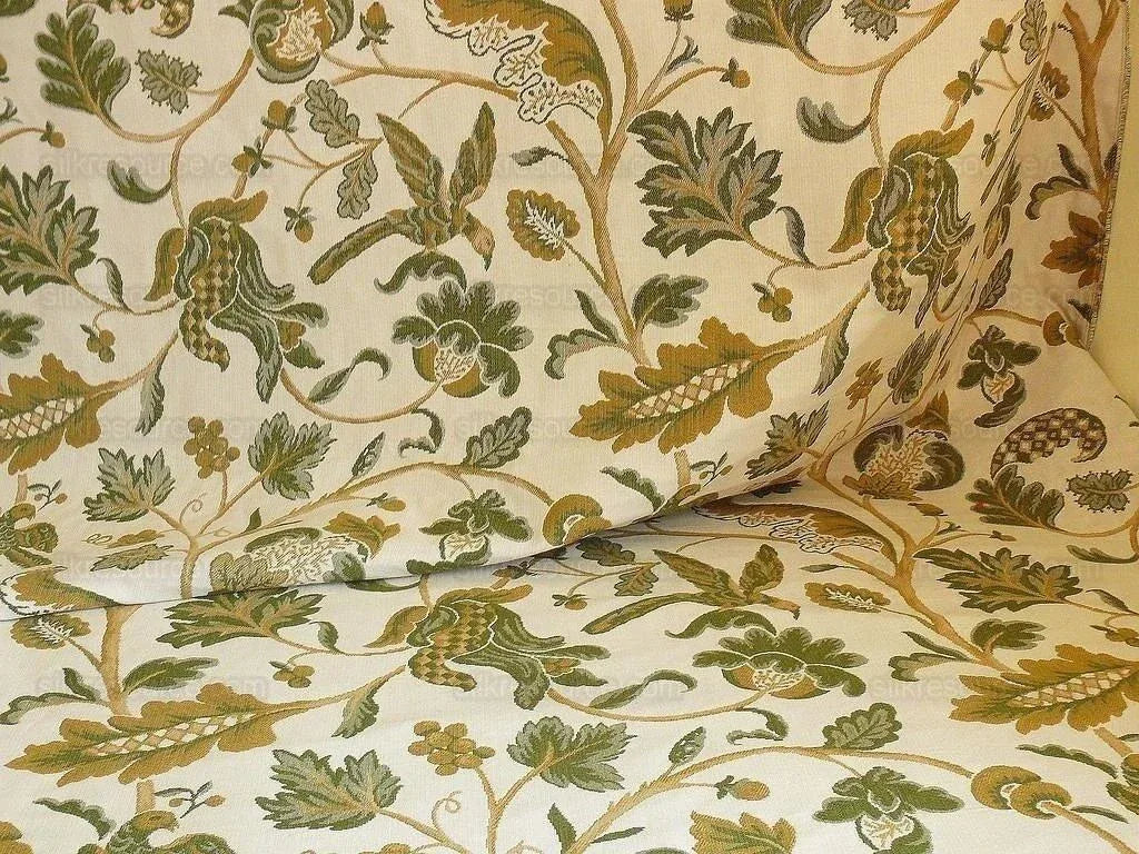 BY Yard Lee Jofa Cavendish Jacob 100% Cotton Woven Tapestry Green Bird Flowers Historical Design English Country