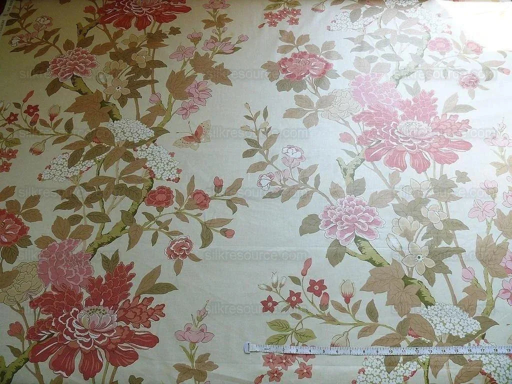 Lee Jofa G P &amp; J Baker "sung" Tree Peony Chinoiserie Chintz Cotton Print Pink Gold Cream