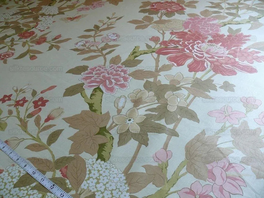 Lee Jofa G P &amp; J Baker "sung" Tree Peony Chinoiserie Chintz Cotton Print Pink Gold Cream