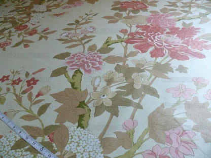 Lee Jofa G P &amp; J Baker "sung" Tree Peony Chinoiserie Chintz Cotton Print Pink Gold Cream