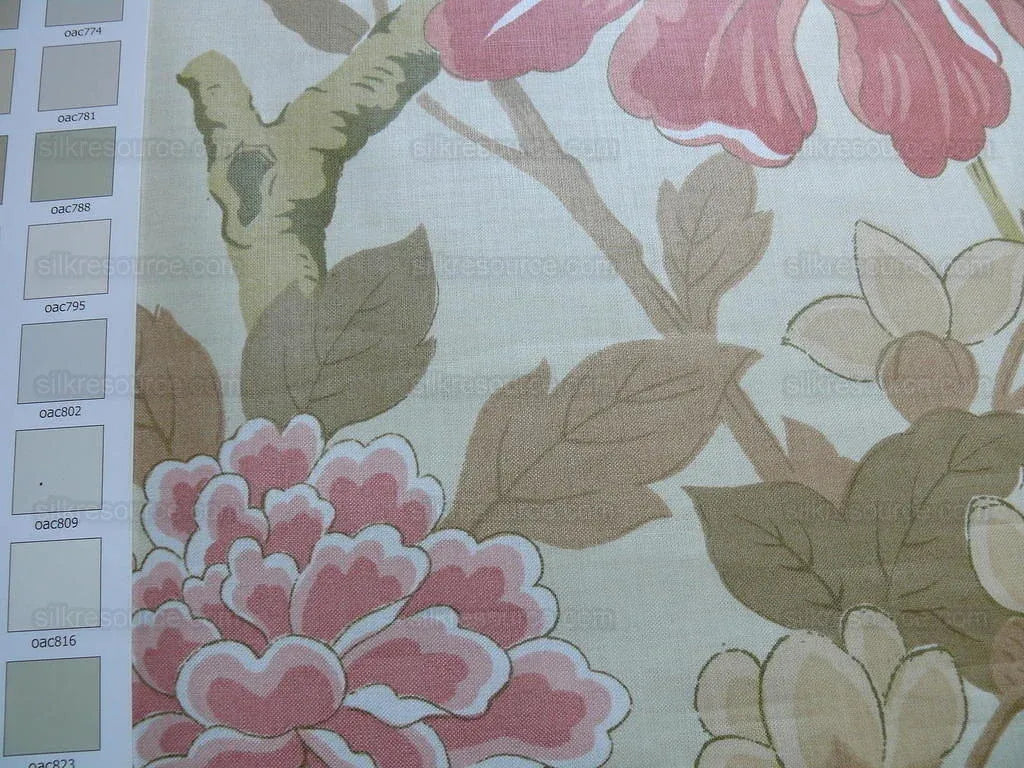 Lee Jofa G P &amp; J Baker "sung" Tree Peony Chinoiserie Chintz Cotton Print Pink Gold Cream