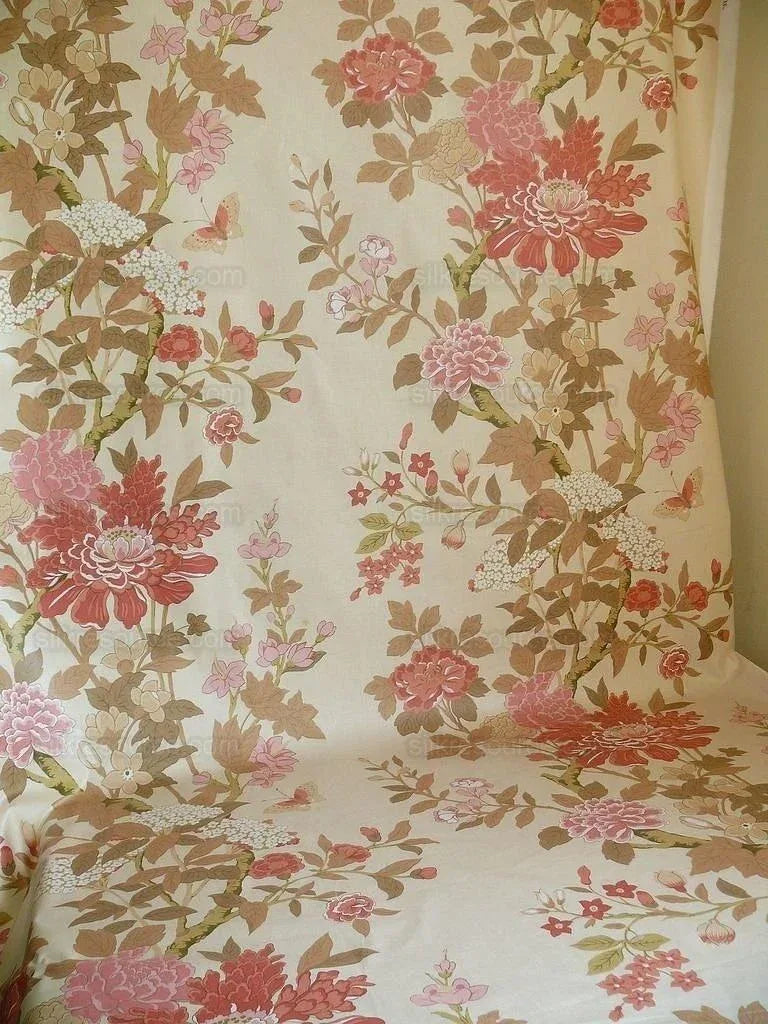 Lee Jofa G P &amp; J Baker "sung" Tree Peony Chinoiserie Chintz Cotton Print Pink Gold Cream
