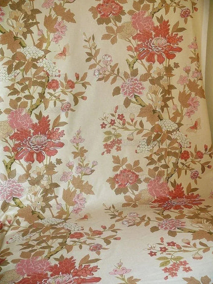 Lee Jofa G P &amp; J Baker "sung" Tree Peony Chinoiserie Chintz Cotton Print Pink Gold Cream