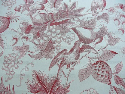 Lee Jofa "buckingham Toile" Scarlet Red And Off White Bird Ribbon Pomegranate Bty