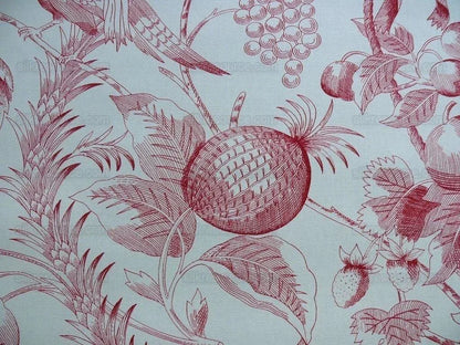 Lee Jofa "buckingham Toile" Scarlet Red And Off White Bird Ribbon Pomegranate Bty