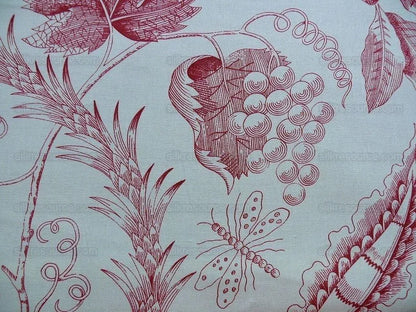 Lee Jofa "buckingham Toile" Scarlet Red And Off White Bird Ribbon Pomegranate Bty