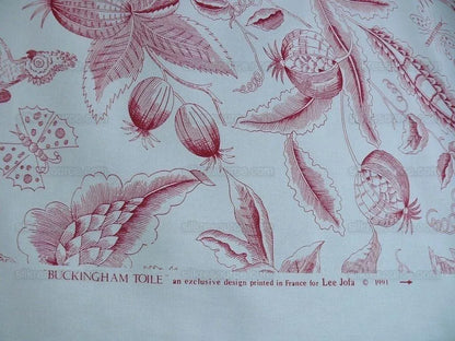 Lee Jofa "buckingham Toile" Scarlet Red And Off White Bird Ribbon Pomegranate Bty