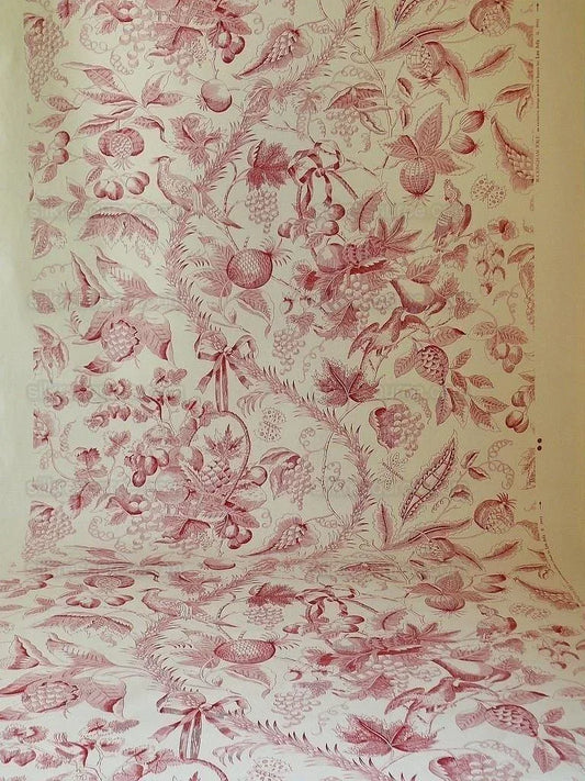 Lee Jofa "buckingham Toile" Scarlet Red And Off White Bird Ribbon Pomegranate Bty