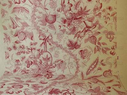 Lee Jofa "buckingham Toile" Scarlet Red And Off White Bird Ribbon Pomegranate Bty