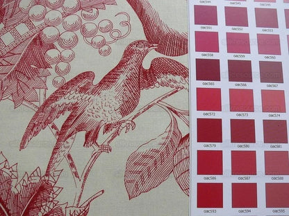 Lee Jofa "buckingham Toile" Scarlet Red And Off White Bird Ribbon Pomegranate Bty