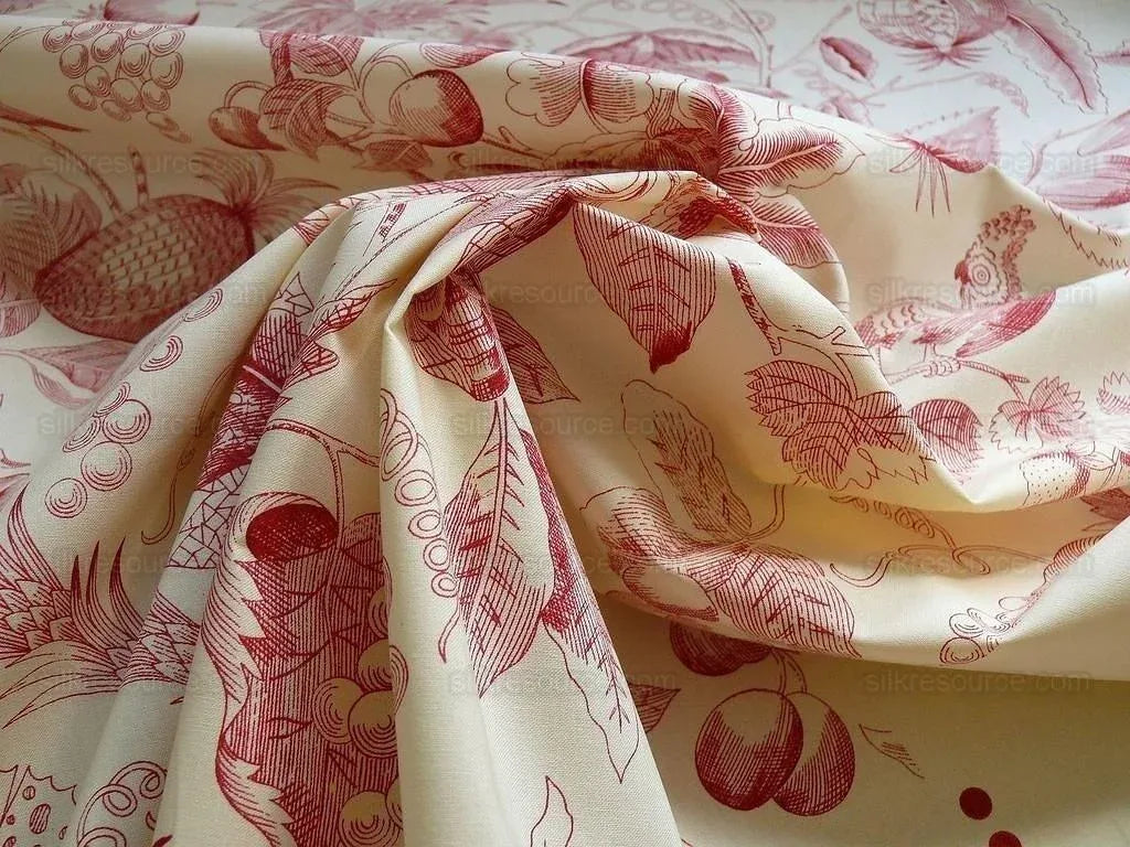 Lee Jofa "buckingham Toile" Scarlet Red And Off White Bird Ribbon Pomegranate Bty