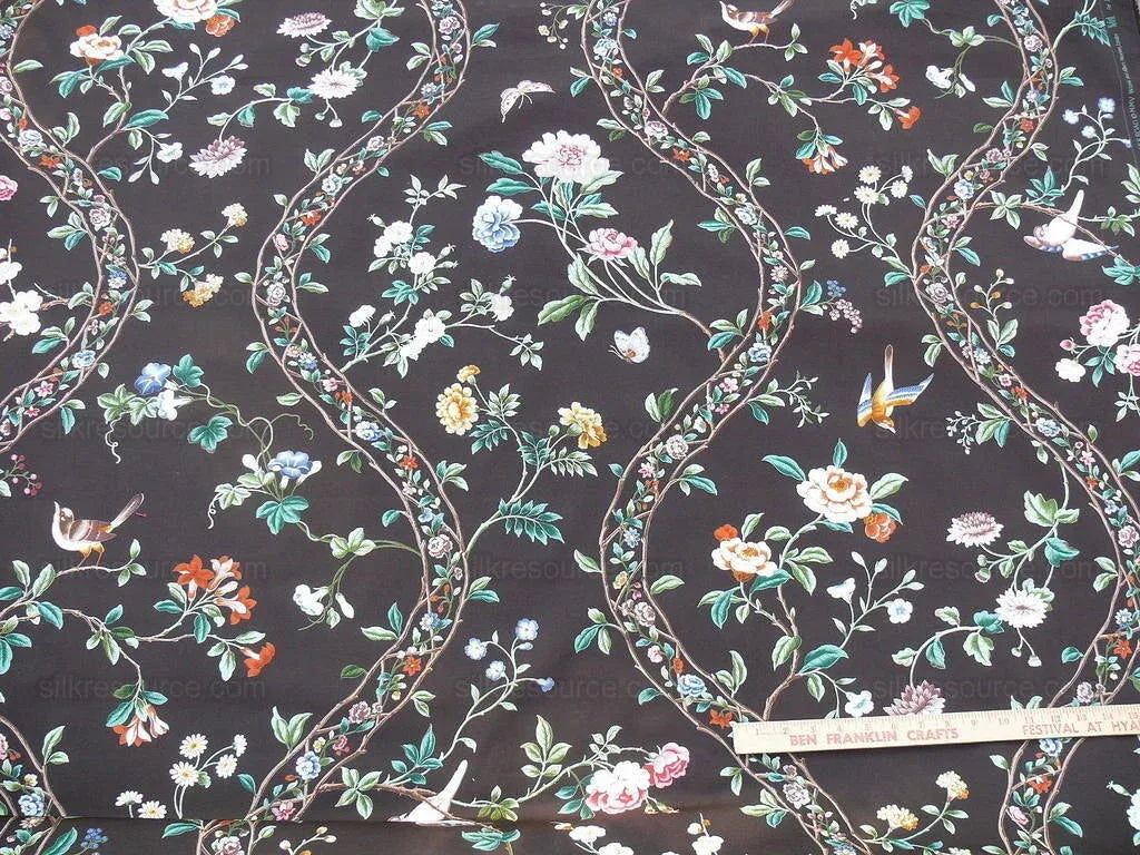 Brunchwig & Fils "silk Road" Chinoiserie Garden Bird & Trellis P