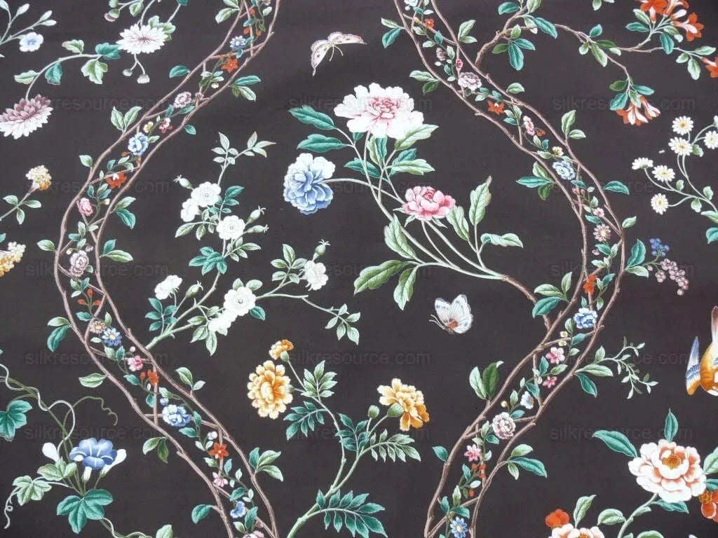 Brunchwig & Fils "silk Road" Chinoiserie Garden Bird & Trellis P